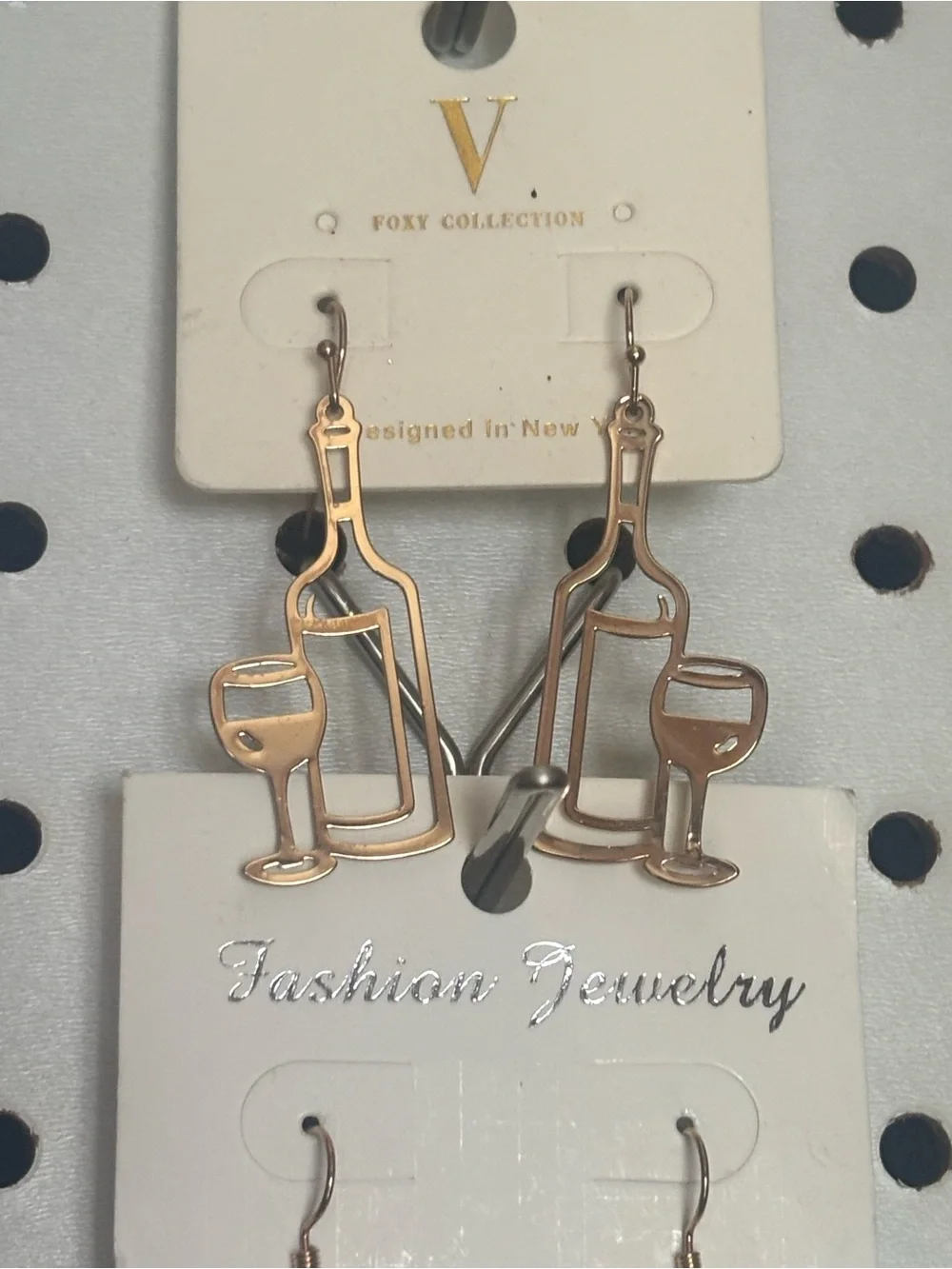 Rose Gold Wine Bottle & Glass Drop Earrings